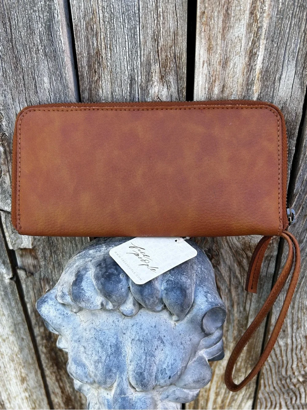 NWT Free People Distressed Vegan Leather Wallet Wristlet Brown